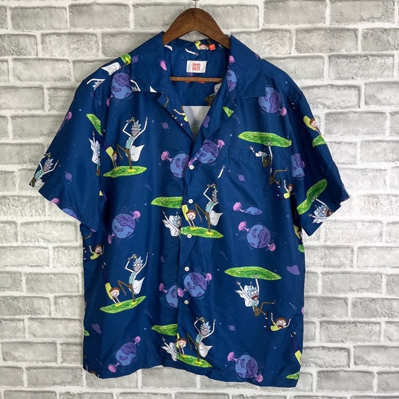 Oppo Suits Primary Blue Rick & Morty Relaxed Fit Button Up Shirt Mens XL Poly - Picture 1 of 8